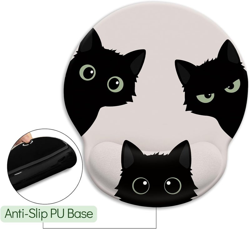LIMKRIAN Cat Mouse Pad, Funny Ergonomic Mousepad with Wrist Rest, Gaming Mouse Pad Wrist Support with Non-Slip Pain Relief PU Base, Black Cat Mouse Pads for Desk, Cute Office Desk Accessories Decor - Image 5